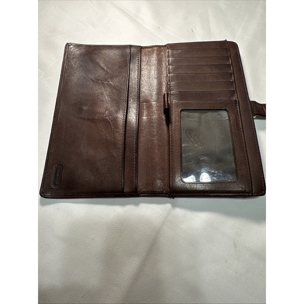 RARE COACH Vintage Brown Leather Wallet Organizer Checkbook Coin Purse Gold Tone - Picture 7 of 16